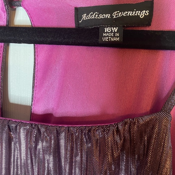 Brand New! Addison Evenings Shiny Purple Long Evening Gown with Foil Look Sz 16W - Picture 3 of 6